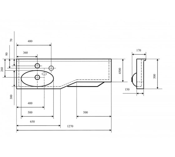  AQUATON Отель 2/1270 L раковина из литого мрамора