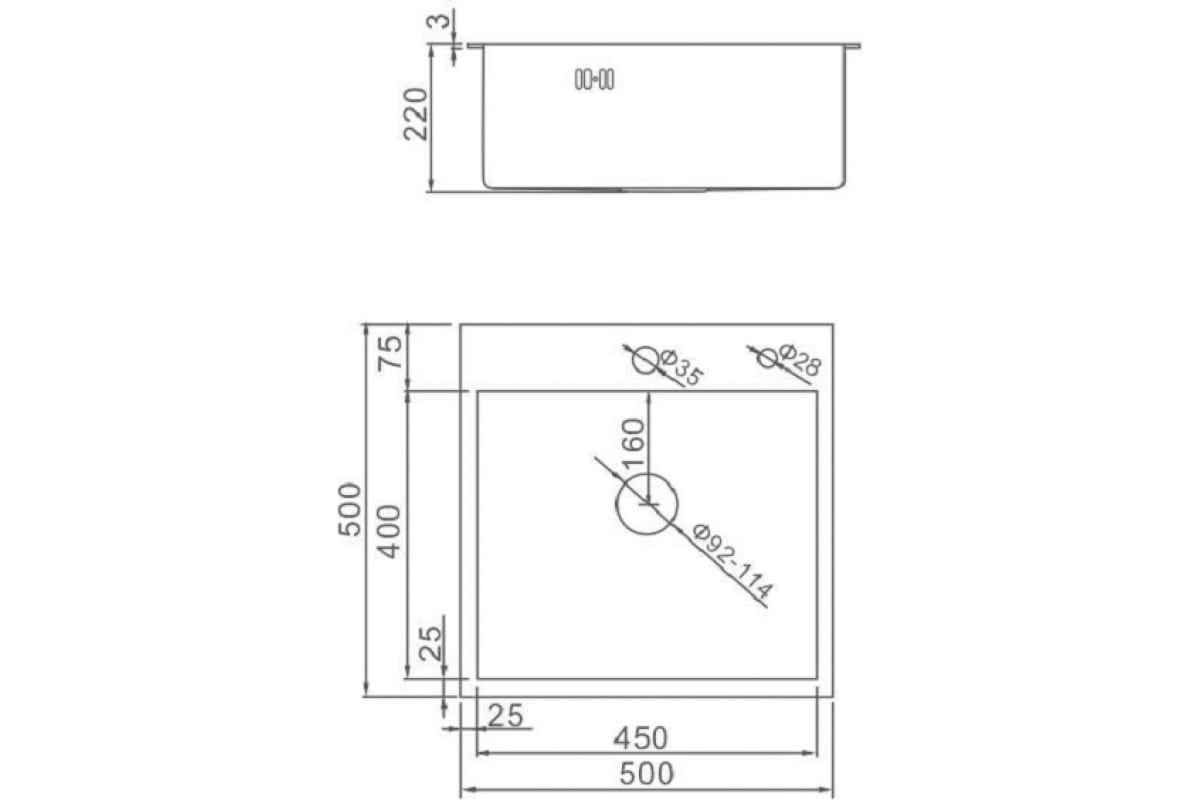 мойка Gerhans K35050B PVD 500*500 графит