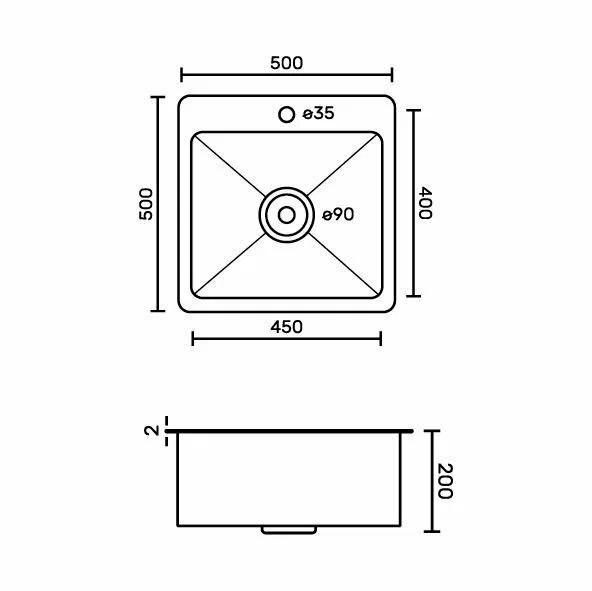 мойка GFFrank 50*50 50502B черная 2.0*0.6