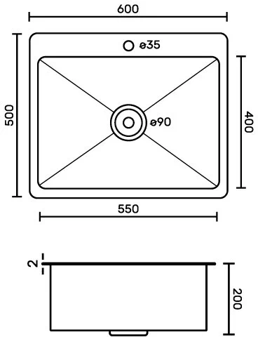 мойка GFFrank 60*50 60502B черная 2.0*0.6