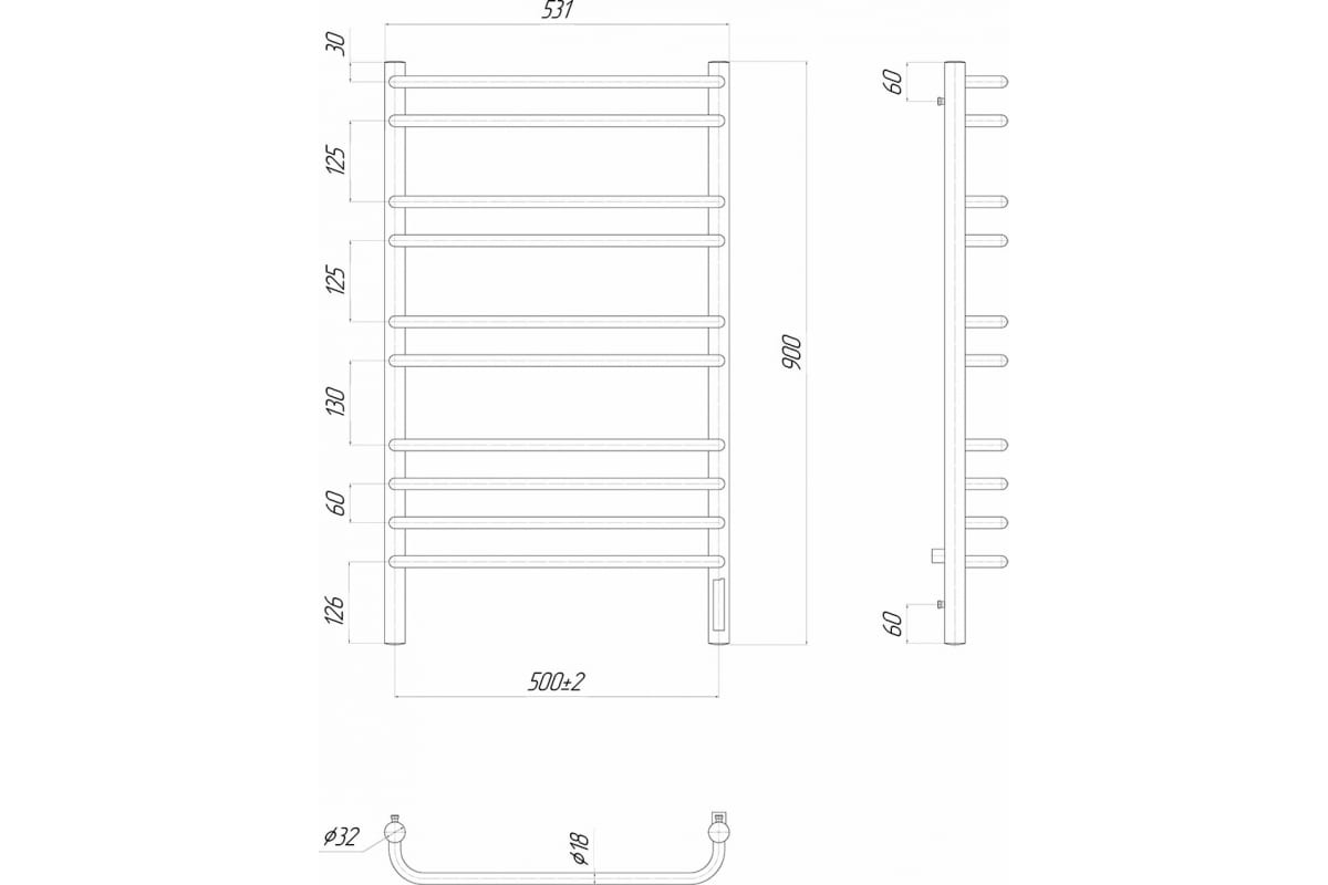 полотенцесушитель электрический LM41910Z 500*900 LUNA 10П